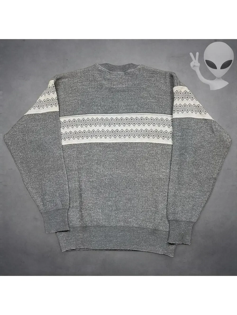 Vintage Lido Sports Mens Large Pure Wool Knit Sweater 80s USA Grandpa Core Gray